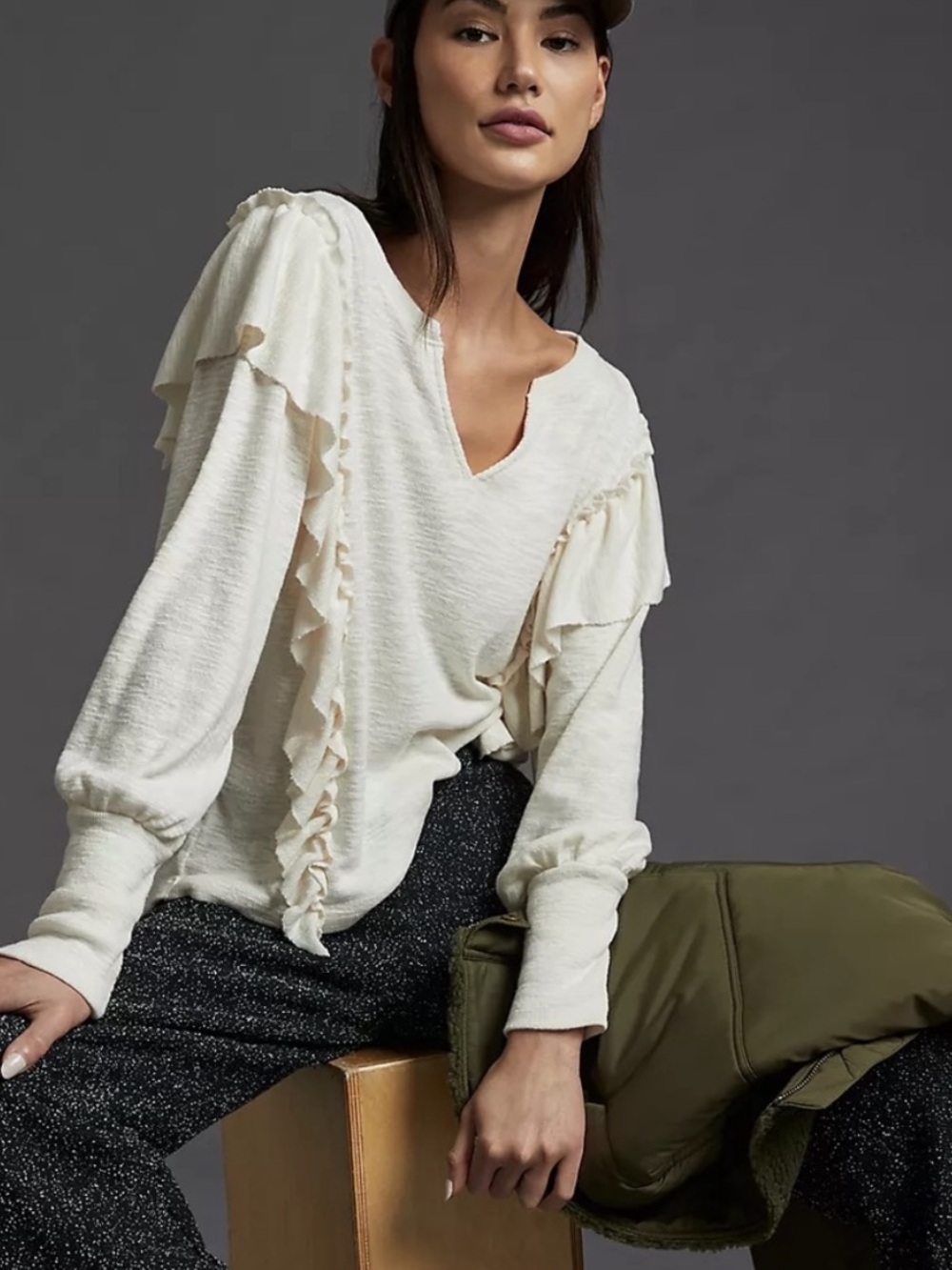 Anthropologie Cottagecore prairie peasant style cozy long sleeve top size XS